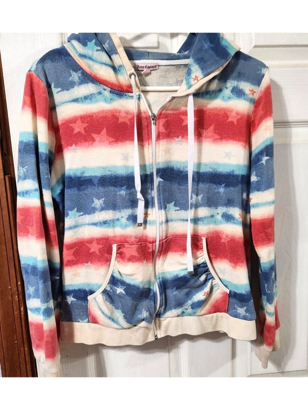 Juicy Couture Patriotic Stars & Stripes Zip Hoodie USA Women's Large READ